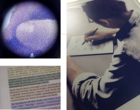 Pixels under a microscope (top left). Color dithering in highlights (below).